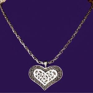 LOIS HILL Sterling Silver Woven Link Chain Heart Charm Toggle Necklace